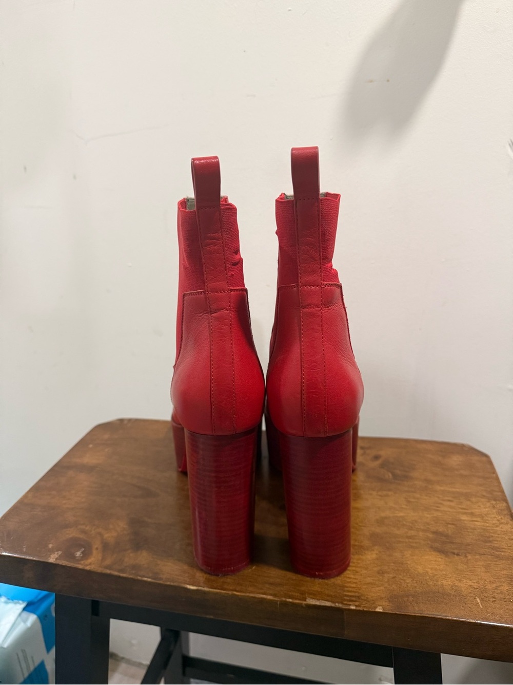 Rick Owens Red Platform Ankle Boots
